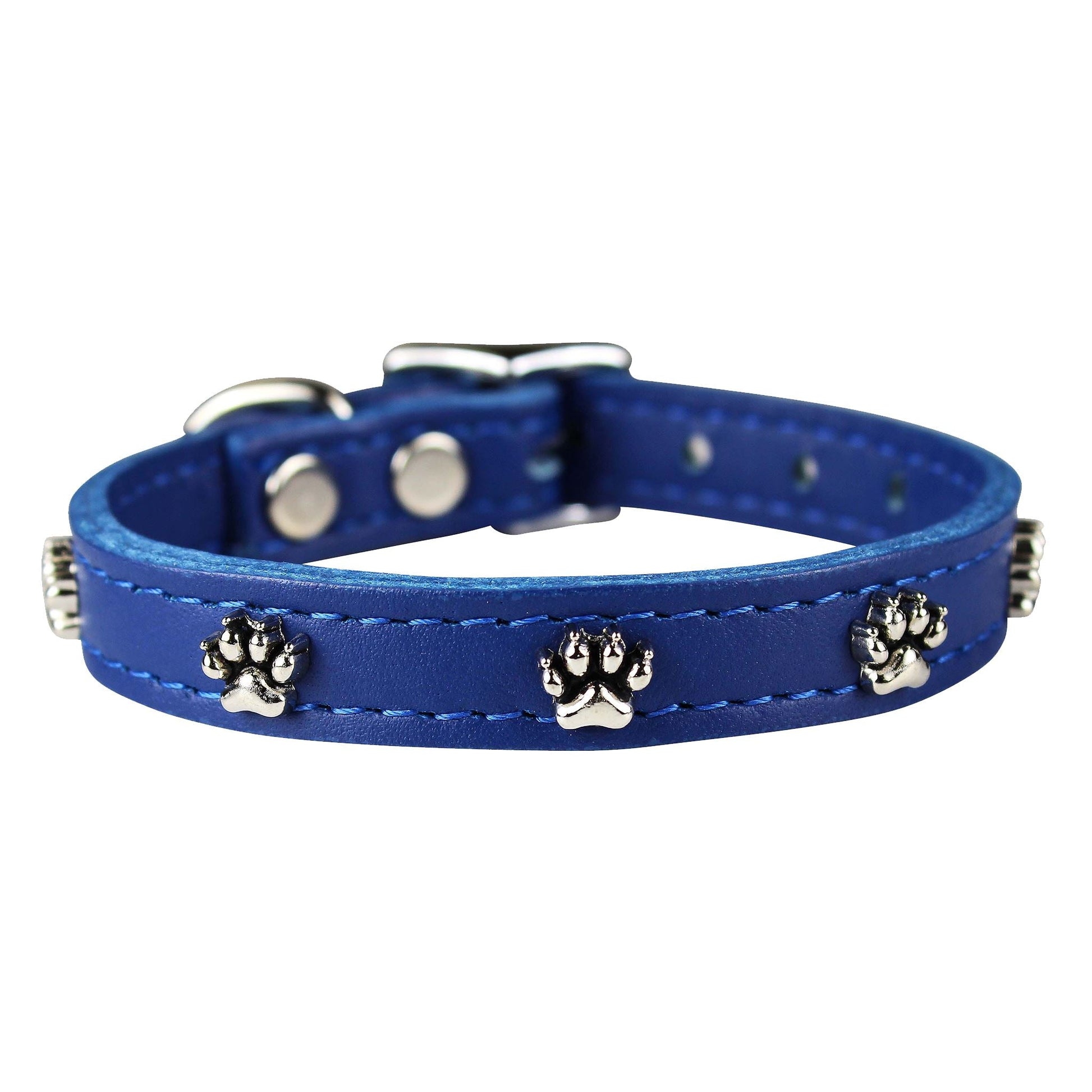 Collare per animali domestici in pelle con zampa blu